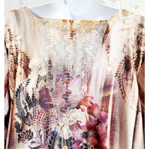 Avenue Pink Multicolor Floral Rhinestone Top 22 24 Lace V Back Lightweight Soft - Picture 5 of 6